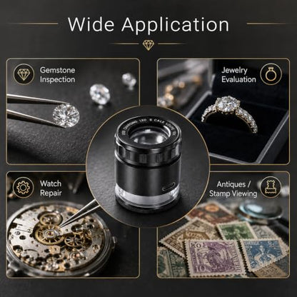 10X Rechargeable Jewelers Loupe Magnifier with LED Light & Detachable Reticle Scale, 25mm Field of View, Adjustable Focus Scale Loupe Jewelry Magnifying Glass for Gems, Coins, Watches, Close Work - color: 1 Glass Reticle Scale