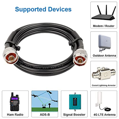 MOOKEERF KMR240 N Cable - 6FT Ultra Low Loss N Male to N Male Cable Pure Copper 50 ohm for 3G/4G/5G/LTE/ADS-B/Ham/GPS/WiFi/RF Radio to Antenna or Signal Booster Use - size: 6FT