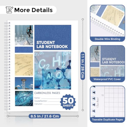 SKYDUE Carbonless Lab Notebook, Student Laboratory Notebook, 8.5" x 11"
