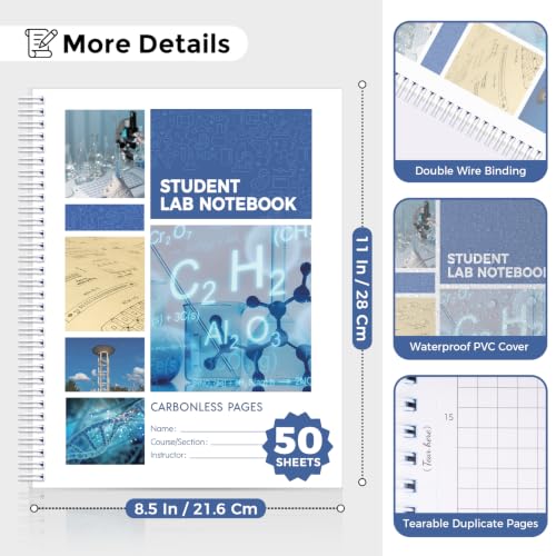 SKYDUE Carbonless Lab Notebook, Student Laboratory Notebook, 8.5" x 11"