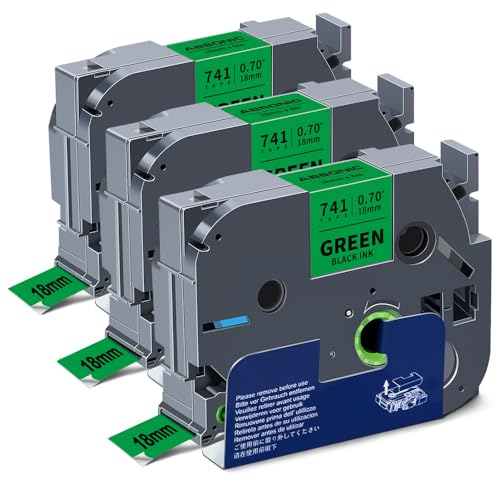 3-Pack 18mm 0.7" Black on Green Label Tape Compatible for Brother Tze741 - color: Black on Green