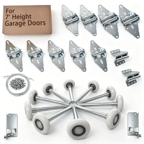 Garage Door Hardware kit, for 7' Height Garage Doors,Includes Rollers/Hinges/Bottom Bracket/Top Bracket/Wire Rope/Screw Pack - size: 7Ft Door