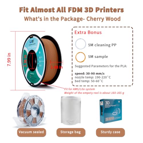 ZIRO 1.75mm PLA Filament, Contain Real Wood Powders, 2.2lbs Cherry Wood - color: Cherry Wood