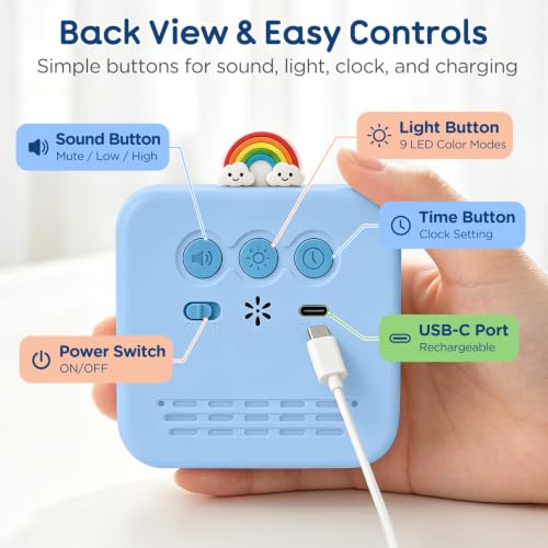 Digital Visual Timer for Kids, Rechargeable 99-Minute Countdown with 12-Star Rainbow LED Display, 9 Color Modes, Silent Mode & Pause, Timer for Classroom, Home & Kitchen - color: Blue