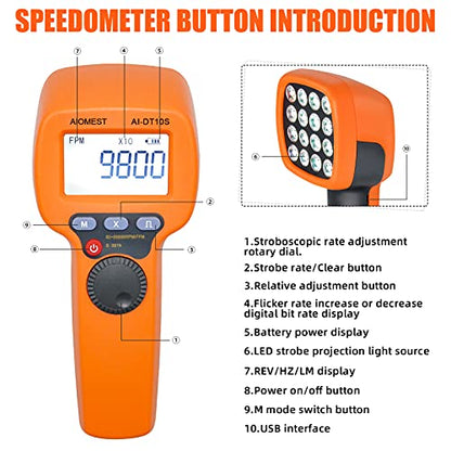Digital LED Stroboscope 99,999 RPM/Hz, AIOMEST RPM Strobe Light Tachometer - color: orange