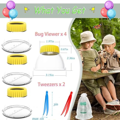 4Pack Bug Cather 5X Magnifyer Insect Jar Observation Bug Viewer Kit