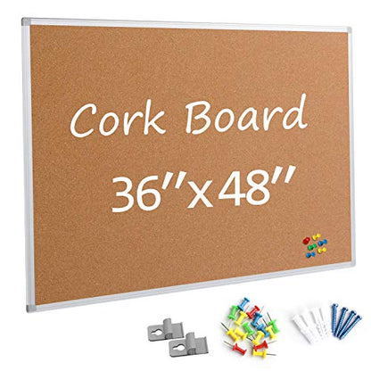 Bulletin Board 36 x 48, Silver Aluminium Framed 4x3 Large Wall Mounted Cork Office Notice Pin Board - size: 36" x 48"