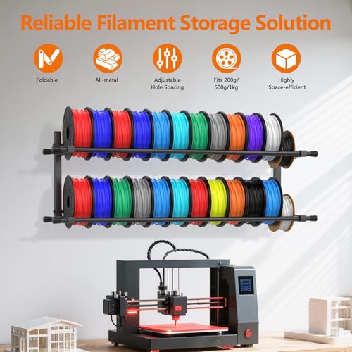 3D Printer Filament Storage Rack Wall Mount, Foldable Heavy Duty Metal Shelving with Adjustable Hole Spacing for TPU/ABS/Nylon Filament Rack, 3D Printer Accessories for Studios, Workshops 2 Pack