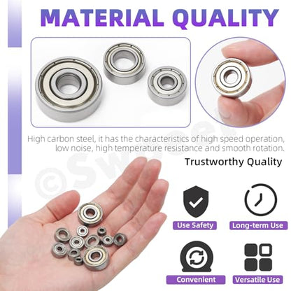 Swpeet 72Pcs 6 Sizes 693ZZ, 623ZZ, 624ZZ, 685ZZ, 687ZZ,627ZZ Ball Bearings Assortment Kit, High Carbon Steel Deep Groove Bearings, Double Shielded ﻿ - size: Assortment Kit-72PCS, style: High Carbon Steel