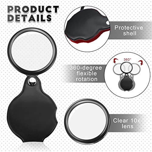 Treela 24 Pcs 10x Folding Small Magnifying Glass with Rotating Cover