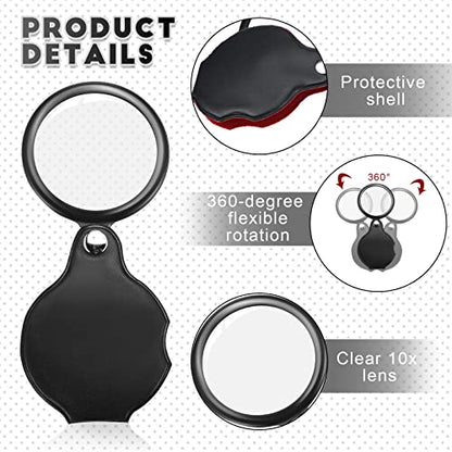 Treela 24 Pcs 10x Folding Small Magnifying Glass with Rotating Cover