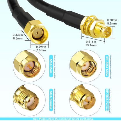 Upgraded B-LMR200 PRSMA Antenna Coaxial Cable 49.2ft RP-SMA Male to RP-SMA Female Extension Cable LMR200 Equivalent for WiFi Antennas, Wireless routers, Better Than RG58 - color: 49.2ft