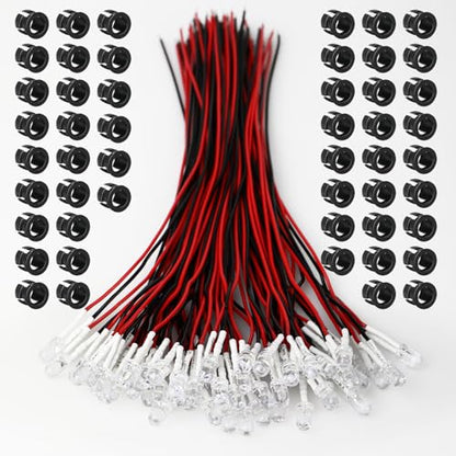 50PCS 5mm Cool White Pre-Wired LEDs, 3-12V DC with Inline Resistors - color: White / 50 Pcs