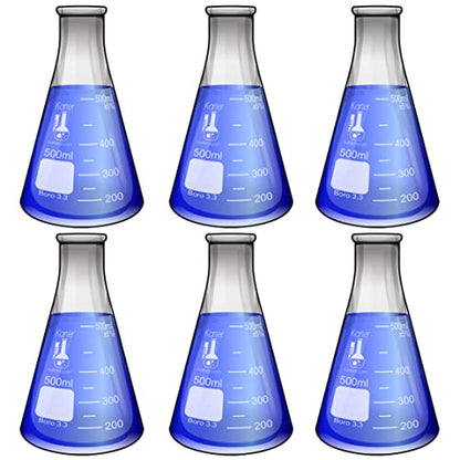 500ml Narrow Mouth Erlenmeyer Flask, 3.3 Borosilicate Glass, Karter Scientific 213G21 (Pack of 6) - size: 500ml, style: Pack of 6