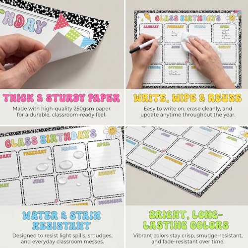 BEAWART Classroom Birthday Chart for Classroom, 2 Pack Composition Notebook - color: Composition Notesbook