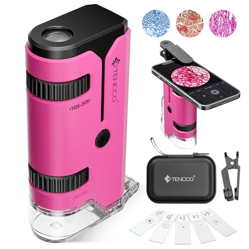 100x-250x Pocket Microscope for Kids Adults, Protable Handheld Miniscope, Mini Microscope Kit for Kids Adults Home School Lab Biology Science Education, Pink - color: Pink