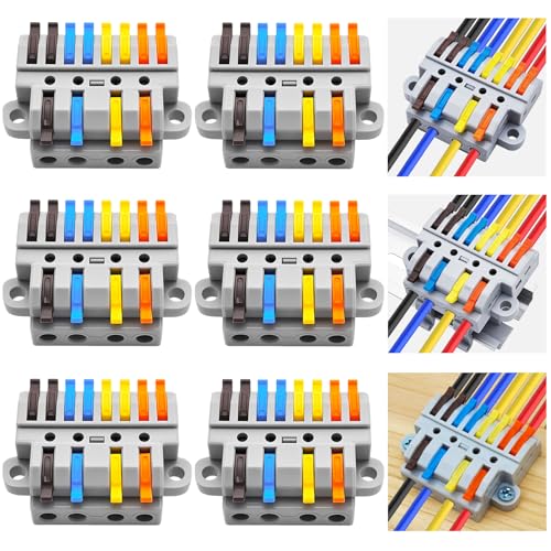 CESFONJER 4-in-8-out Lever Terminal Block Kit, Quad Input to Eight Output Splicing Connectors, DIN Rail/Screw Fix, 28-12AWG Conductor, 6 Pack with Mounting Hardware - color: set4