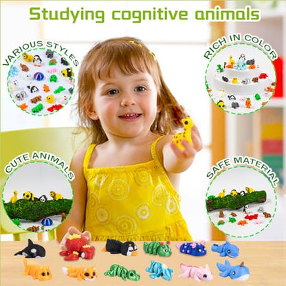48 PCS Mini 3D Printed Animals Small Pack, Articulated 3D Animal Fidget Toys, Small 3D Printed Animal Figures for Party Favors, Goodie Bags and Classroom Activities - color: Brown