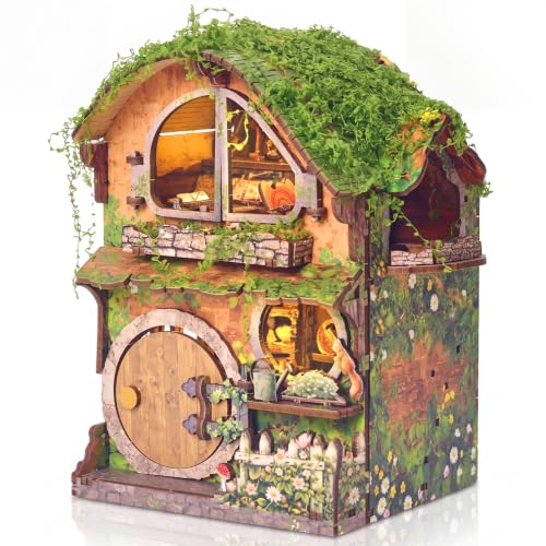 BOOZUU Greenhouse Book Nook Kit with Light, Fairy Garden Miniature House
