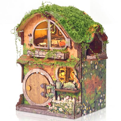 BOOZUU Greenhouse Book Nook Kit with Light, Fairy Garden Miniature House
