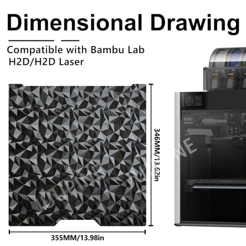for Bambu Lab H2D/H2S Build Plate 355x346mm Double Sided PEO PET Build Plate Flexible Removable Spring Steel Heated Printing Bed Platform for Bambu Lab H2D 3D Printer(Carbon Fiber + Small Diamonds) - color: PEO+ PET