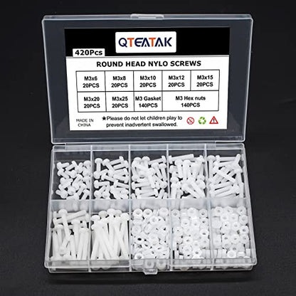 M3 White Round Head Screws, Nut Bolts, Gasket Assortment Kit - color: White