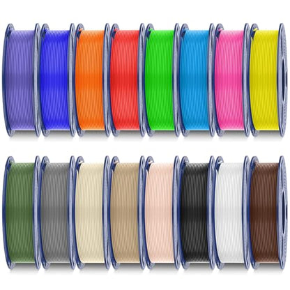 SUNLU 16 Colors PLA Filament Bundle 1.75mm, 3D Printer Filament - color: Black+white+grey+red+klein Blue+green+yellow+sunny Orange+coffee Brown+beige+olive Green+oak+lavender Purple+cyan+bone White+magenta