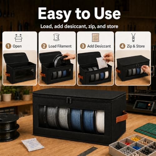 3 Pack 3D Printer Filament Storage Boxes with 12 Desiccant Packs