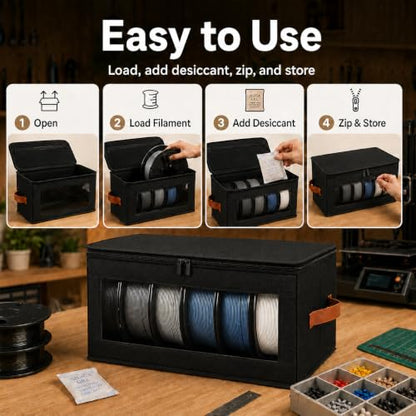 3 Pack 3D Printer Filament Storage Boxes with 12 Desiccant Packs