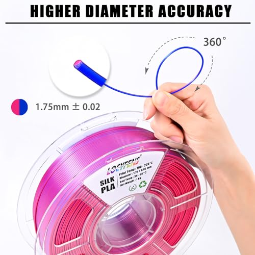 PLA Filament 1.75mm, Silk PLA 3D Printer Filament, Dual Color Filament - Red Blue 1.75 PLA Filament- 2 in 1 Coextrusion 3D Filament PLA 1.75 +/-0.02mm, Fit to AMS, 1kg/Spool - color: Dual-color Red Blue