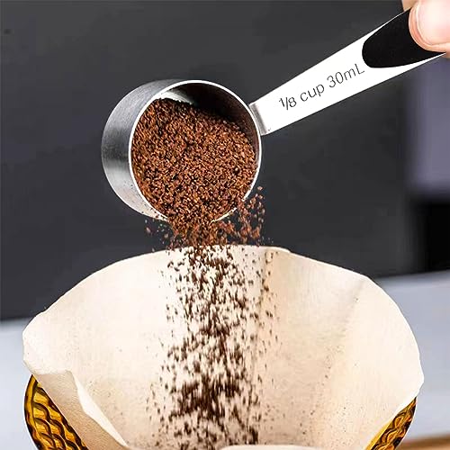2 PCS 1/8 Cup Stainless Steel Measuring Scoops Coffee Measuring Scoop 30ML Small Coffee Scoop Measuring Cup with Black Silicone Handle Large Capacity And Comfortable Hand Feeling Tablespoon