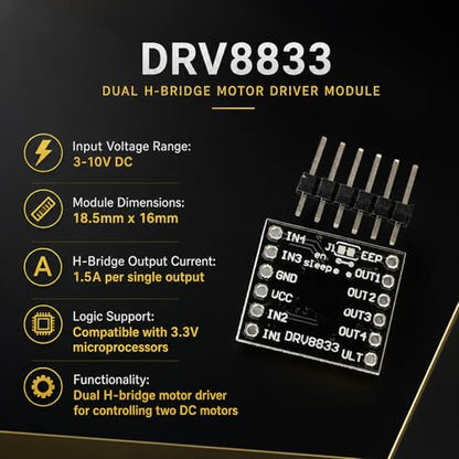 5-Pack DRV8833 Motor Driver Module, Dual H-Bridge, 1.5A