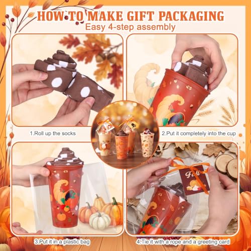 Cutecrop 52 Pcs Fall Thanksgiving Gifts Set with Fall Socks and 16 oz Cups - style: Autumn