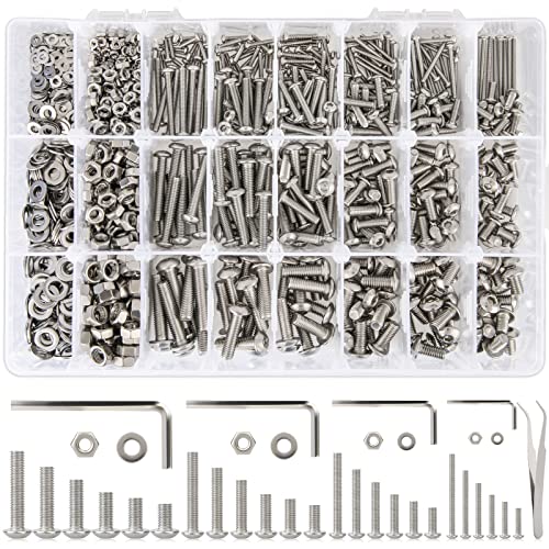 24 Size M2 M3 M4 M5 Hex Button Head Cap Screw Bolts and Nuts Kit, 8mm to 25mm, 304 Stainless Steel Nuts and Bolts Assortment Kit Metric Machine Screws 8/10/12/16/20/25mm, Silver - size: F. M2 M3 M4 M5