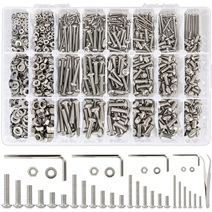 24 Size M2 M3 M4 M5 Hex Button Head Cap Screw Bolts and Nuts Kit, 8mm to 25mm, 304 Stainless Steel Nuts and Bolts Assortment Kit Metric Machine Screws 8/10/12/16/20/25mm, Silver - size: F. M2 M3 M4 M5