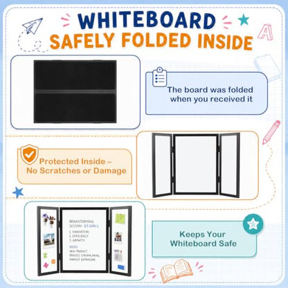36 x 24 Trifold 3-Panel Display Board with Black Felt Board and Storage Bag - color: White-black, size: 36 x 24inch