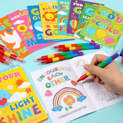 BenLouis 24 Bible Verse Mini Coloring Books with 24 Crayons for Kids Bulk - style: Bible