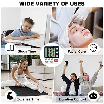 Samshow Digital Kitchen Timer, 3 Channels - color: 318 White
