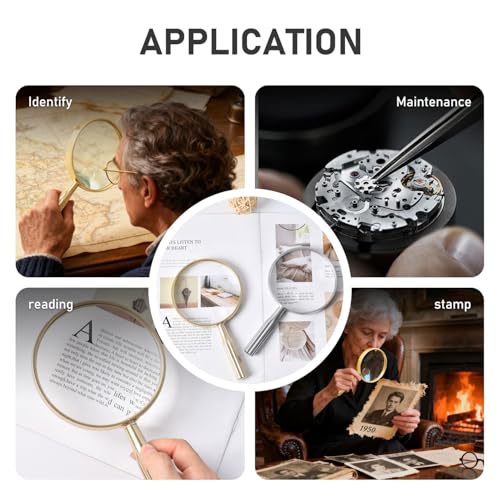 Lakei 10X Reading Magnifying Glass, 110mm Lens, Non-Slip Handle(Silver) - color: Silver, size: 110mm