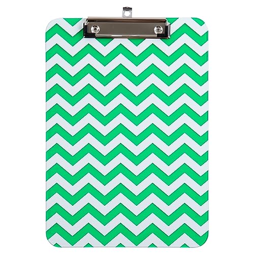 JAM PAPER Plastic Clipboards with Low Profile Metal Clip - Letter Size (9 x 12.5) - Green Chevron - Clip Board Sold Individually - color: Green Chevron, size: Single Clipboards