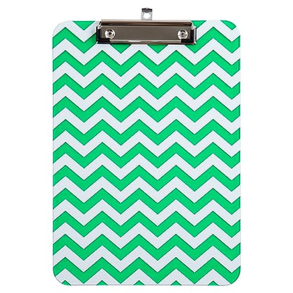 JAM PAPER Plastic Clipboards with Low Profile Metal Clip - Letter Size (9 x 12.5) - Green Chevron - Clip Board Sold Individually - color: Green Chevron, size: Single Clipboards