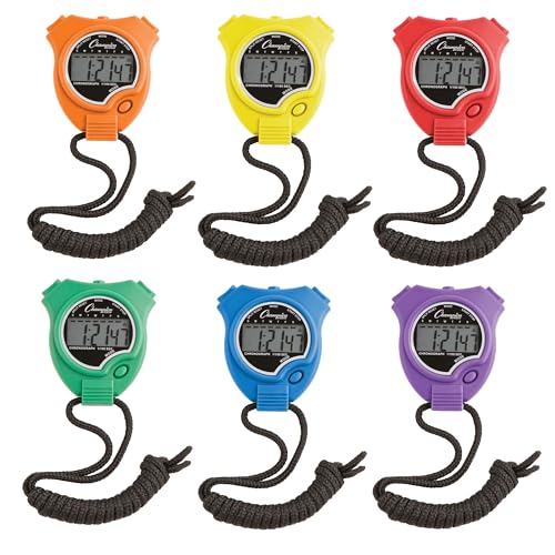 Champion Sports Digital Stopwatch – Water-Resistant Stopwatch with Lap Counter, Set of 6 for Track, Field & Fitness