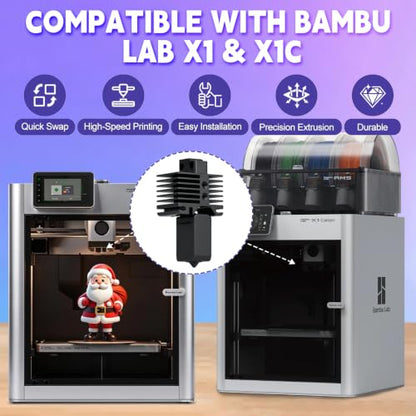 Hotend Kit for Bambu Lab X1C/X1/X1 Carbon 3D Printer, High Speed Printing X1C Hot End with Hardened Steel Nozzle 0.4mm Replacement Cleaning Kit Hotend for Bambu Lab X1 Series 3D Printer Accessories - size: X1C Hotend Kit1