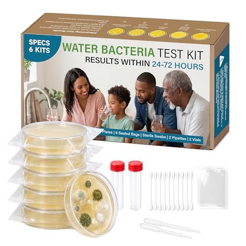 Water Bacteria Test Kit - 6 Pack Pre-Poured Agar Plates with Sterile Swabs - color: Water Bacteria Test Kit
