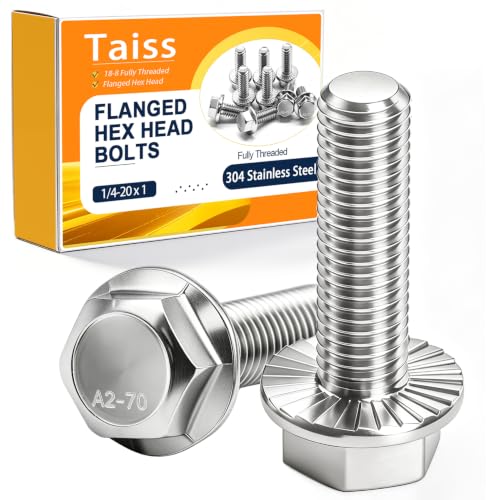 Taiss 25PCS 1/4-20 x 1 Flanged Hex Head Bolts 304 Stainless Steel,Flange Hexagon Screws Fully Threaded 1/4 Stainless Steel Bolts,1/4 Bolt - color: SS 1/4-20 x 1"