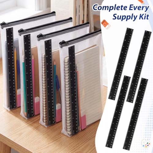 Eboot 20 Pack 12 in Clear Plastic Rulers for Classroom, School, Black - color: Black