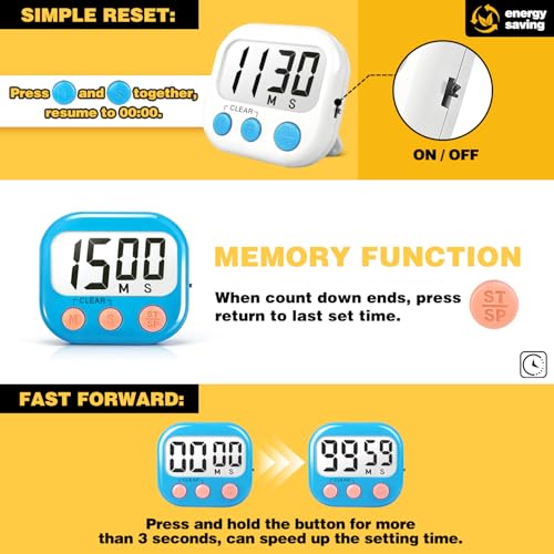 Digital Timer for Kids Classroom Timers for Teachers 4 Pack Blue White - color: Blue White