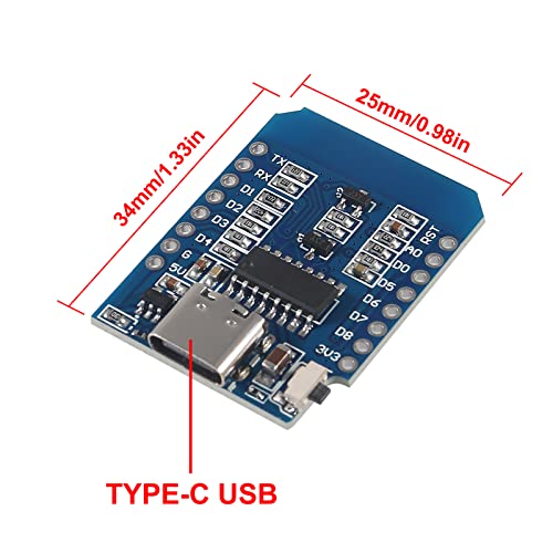 AITRIP 10pcs Development Board D1 MINI Type-C USB NodeMcu Mini Wireless D1 Module for ESP8266 ESP-12F 4M Bytes WLAN WiFi Internet Development Board Compatible with Arduino