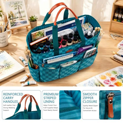 APOFFICE Art Supply Organizer, Large Craft Organizer Tote Bag, Craft Tote - color: Khaki