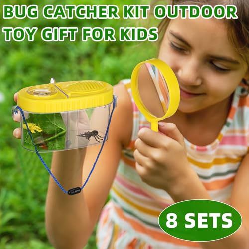 Halloscume 8 Pack Bug Catcher Kit Kids Magnifying Glass Toy, Yellow, Blue - color: Yellow, Blue